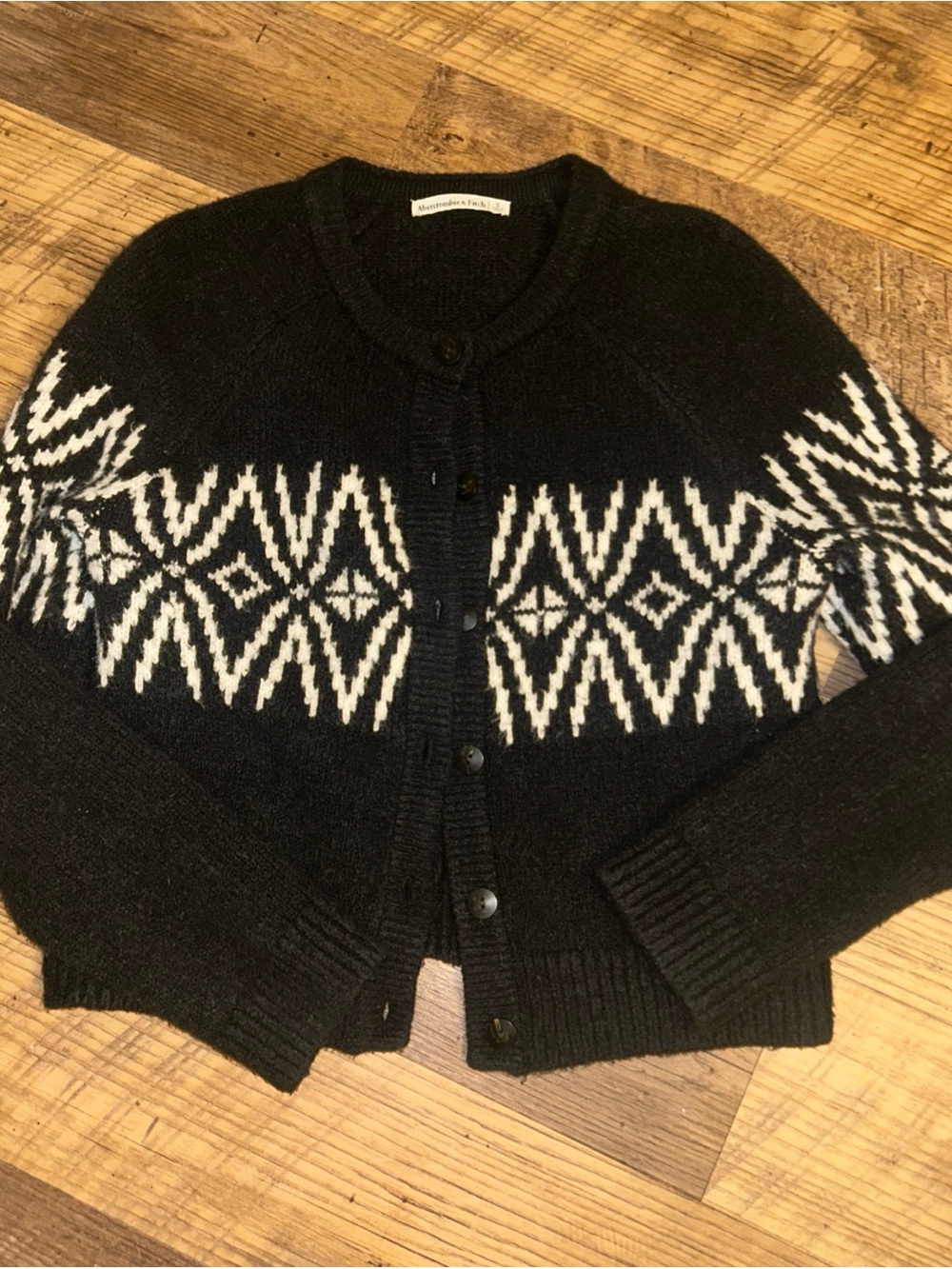 Abercrombie & fitch Black and White Fair Isle Button-Up Women's Sweater Cardigan
